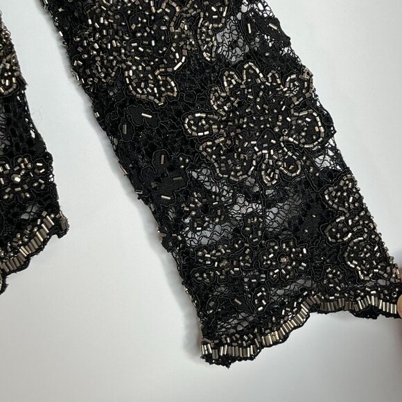 Alice‎ & Olivia Fully Beaded Embellished Fishnet Knit Blouse Fully Lined Black 4 - Picture 4 of 11